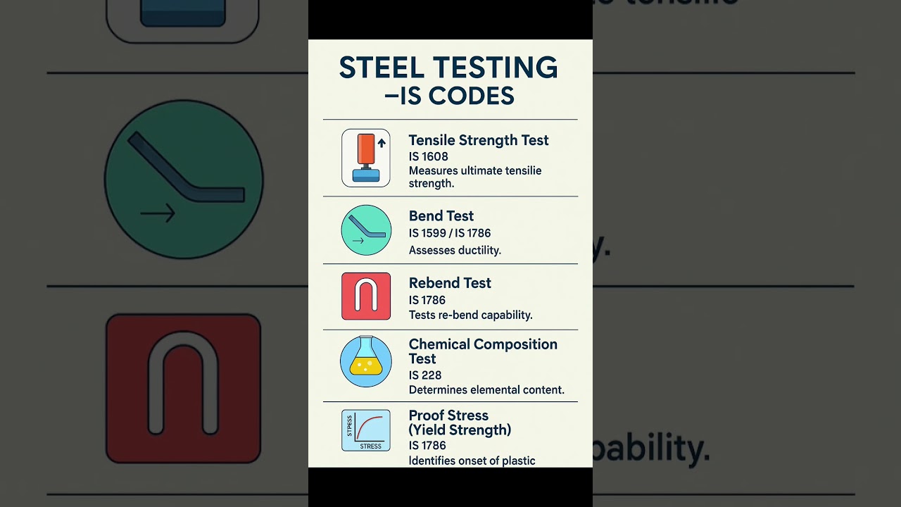 Basic Knowledge for Civil Engineering | Steel Testing IS Code | #Shorts #Construction