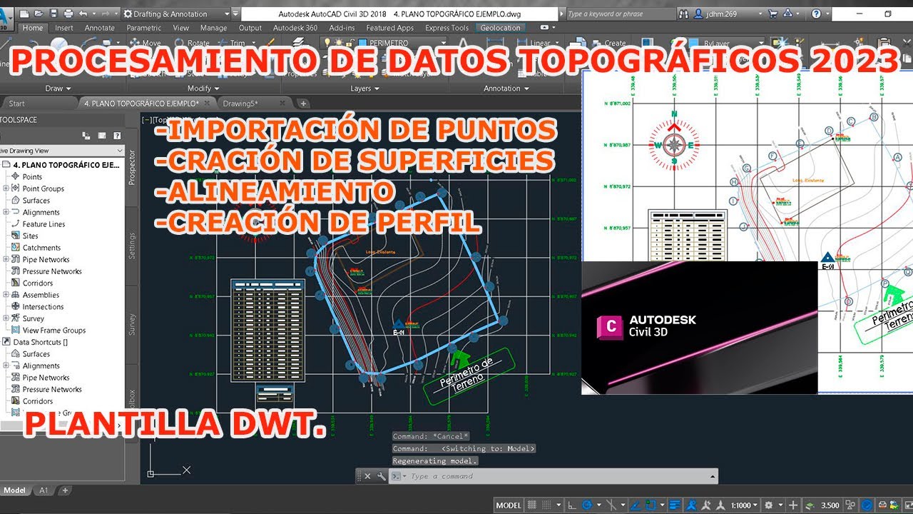 PROCESAMIENTO DE DATOS TOPOGRÁFICOS CON PLANTILLA DWT (PUNTOS, SUPERFICIES, ALINEAMIENTO Y PERFIL)