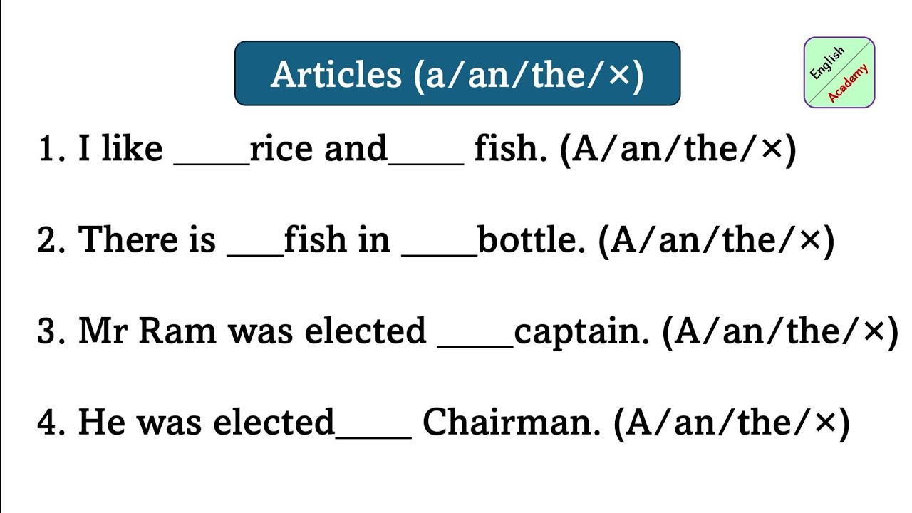 Article practice  set -1englishacademy #article #a/an/the