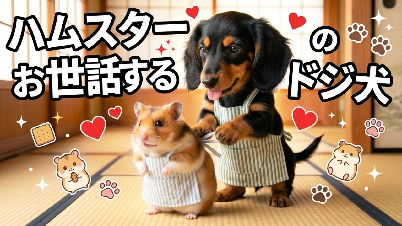 ダックスとチワワが出掛けるからハムスターのお世話を頼まれた弟子のブラタンくん