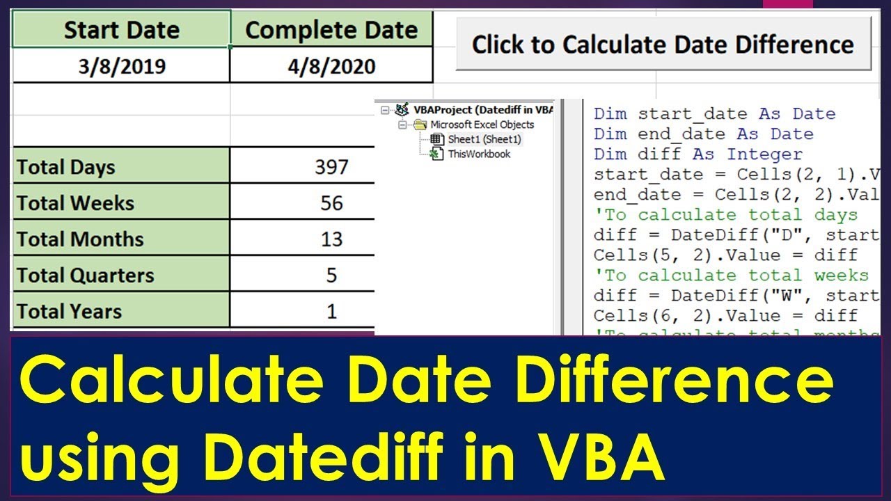 Datediff в VBA — вычисление разницы в годах, месяцах, днях и т. д.
