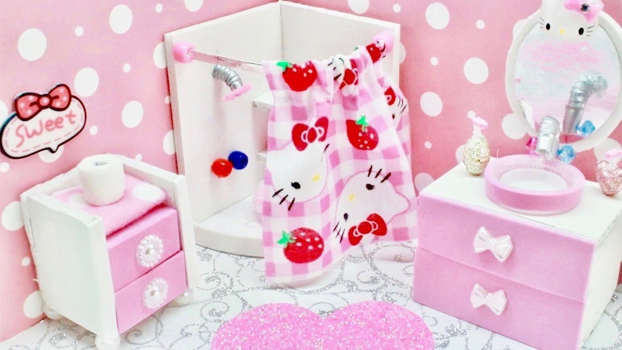 DIY Miniature Dollhouse - HELLO KITTY BATHROOM!!