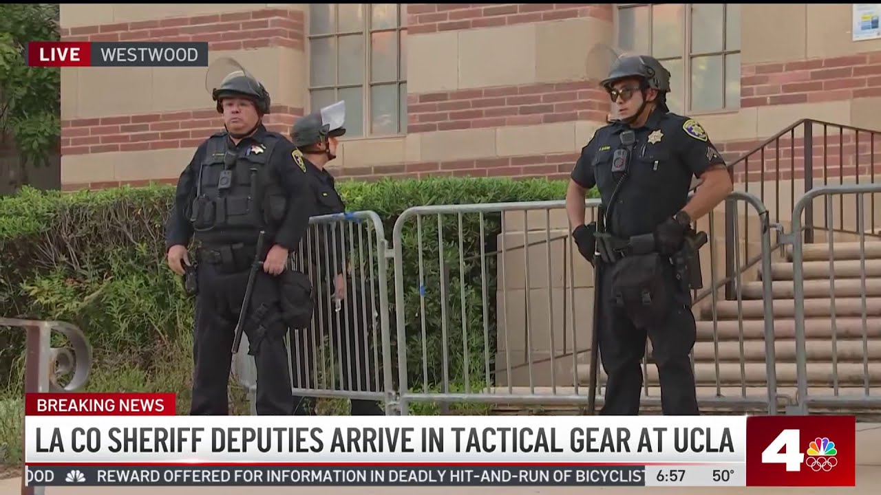Law enforcement officers on UCLA campus as students return