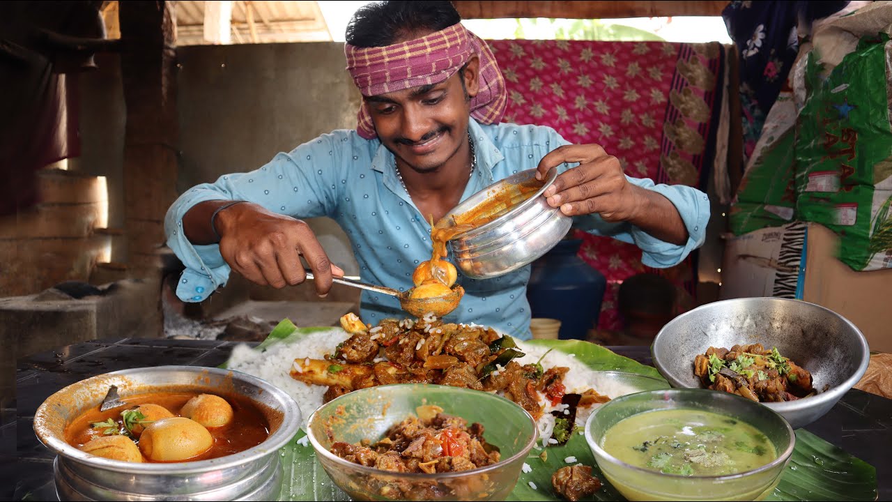 Unlimited white rice, Mutton Sukka,Mutton boti fry,Mutton Soup,Egg gravey Eating challenge