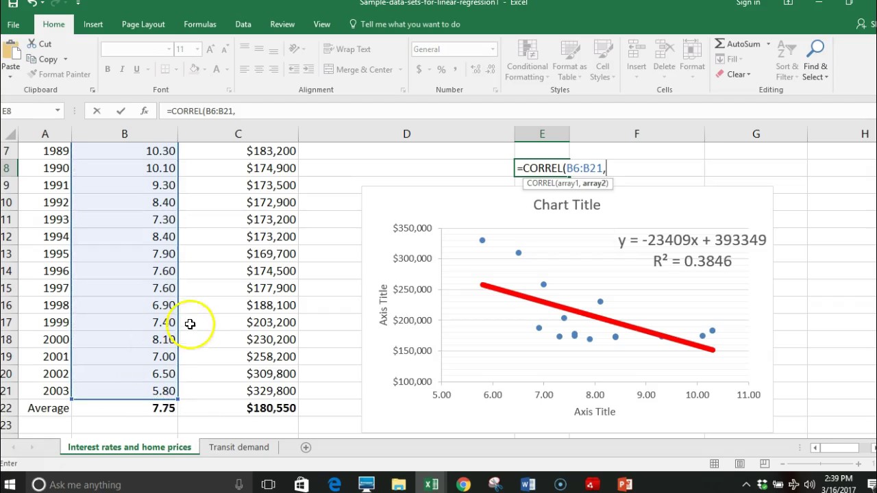 Как сделать линейную регрессию в Excel