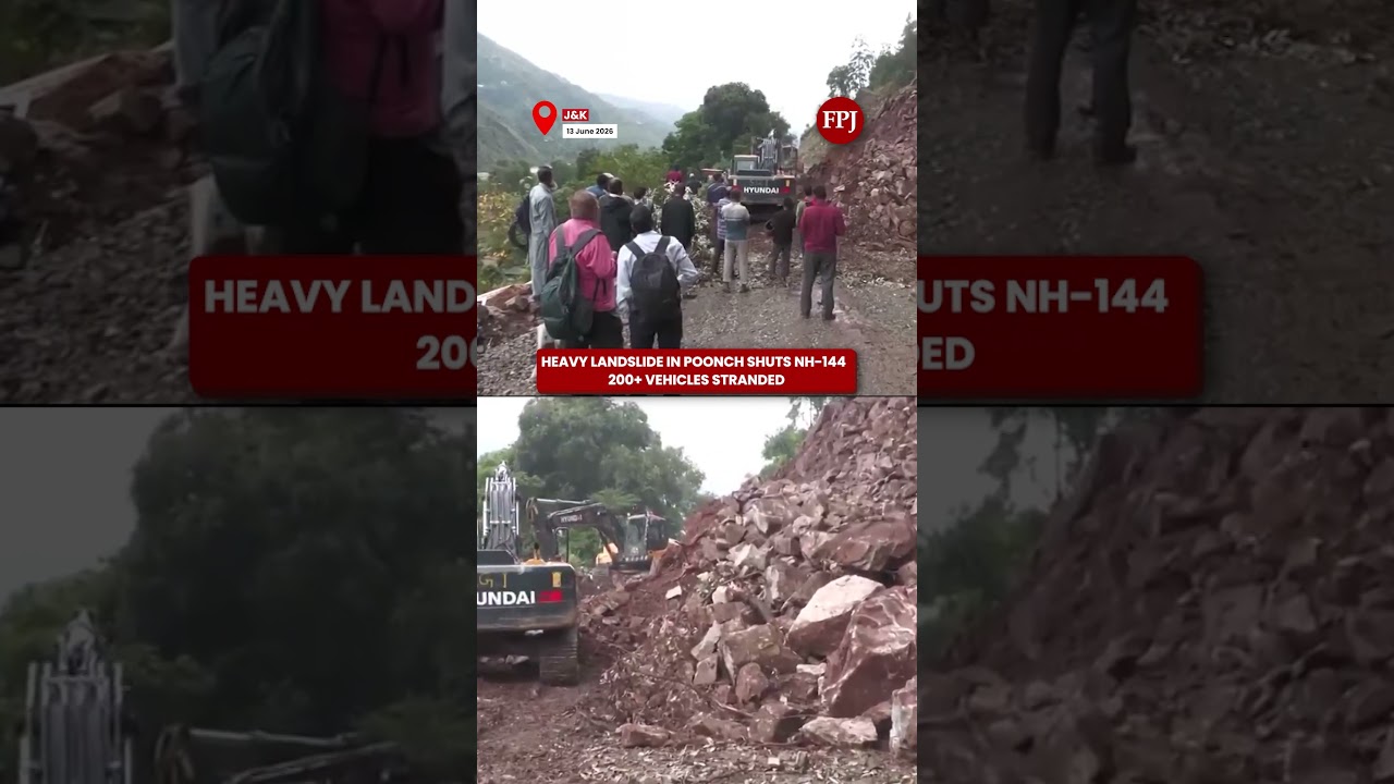 Poonch Landslide Chaos: Vehicles Stranded on NH-144 #breakingnews