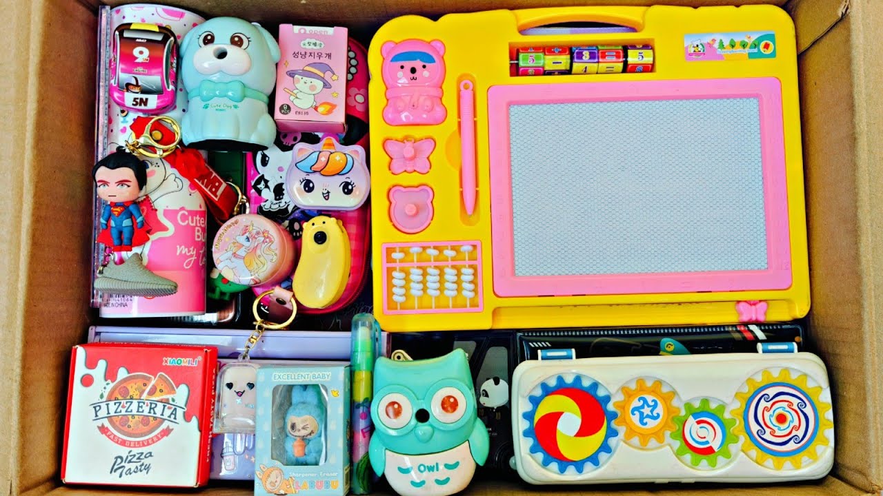 Unboxing modern stationery items - sketch pens, calculator pencil box, sketch board, neon highliter