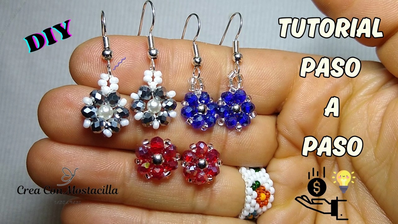 ARETES  con Mostacillas y Cristales 💙 Ideales para Vender 💰 | Paso a Paso
