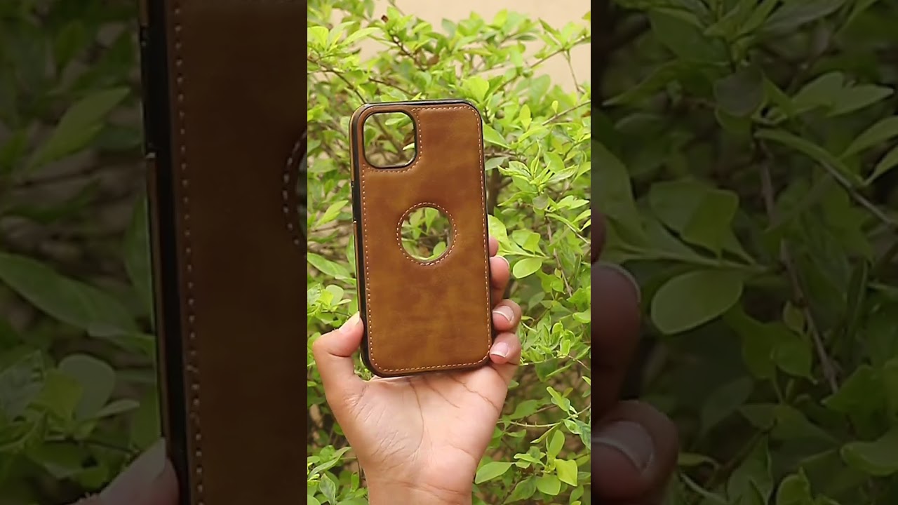 Brown Logo cut Leather silicone case for Apple iPhone 13
