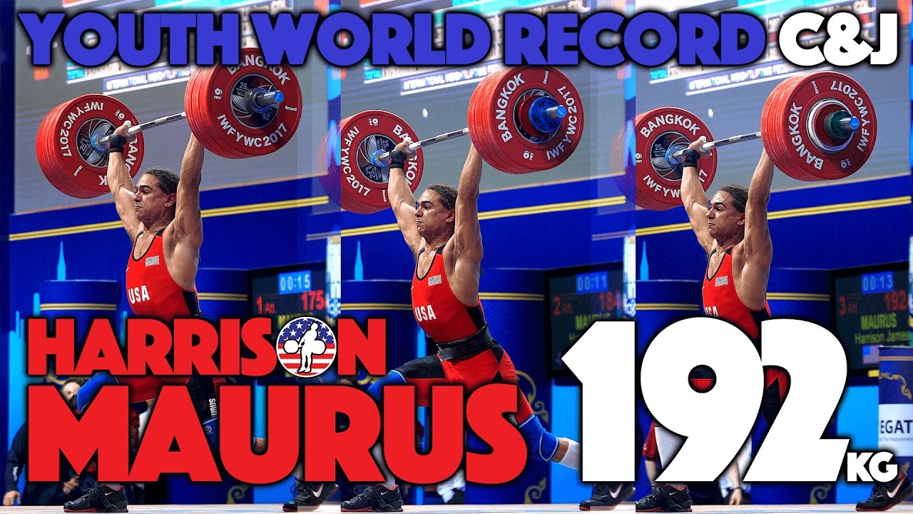 Harrison Maurus (77, 17 y/o) - 192kg Clean and Jerk Youth World Record [4k 50p]