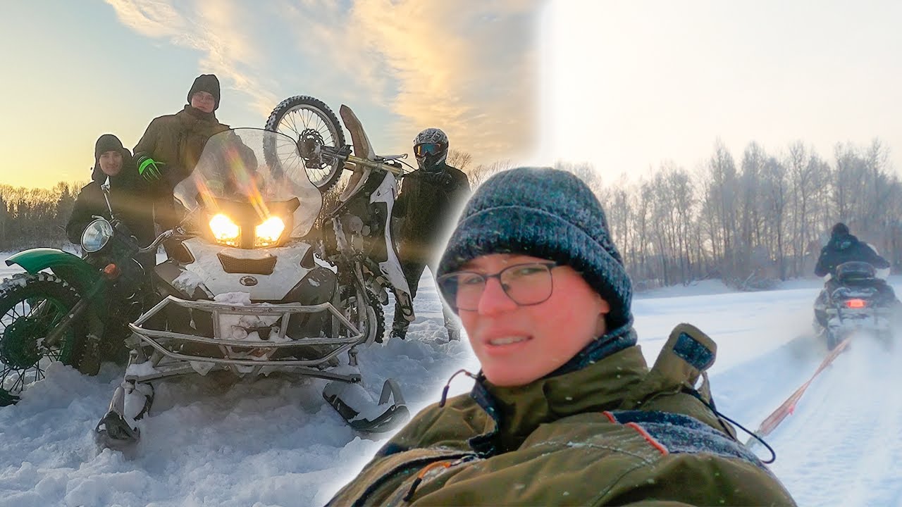 🌳На плюшке за снегоходом BRP | Зимнее трио наездников.