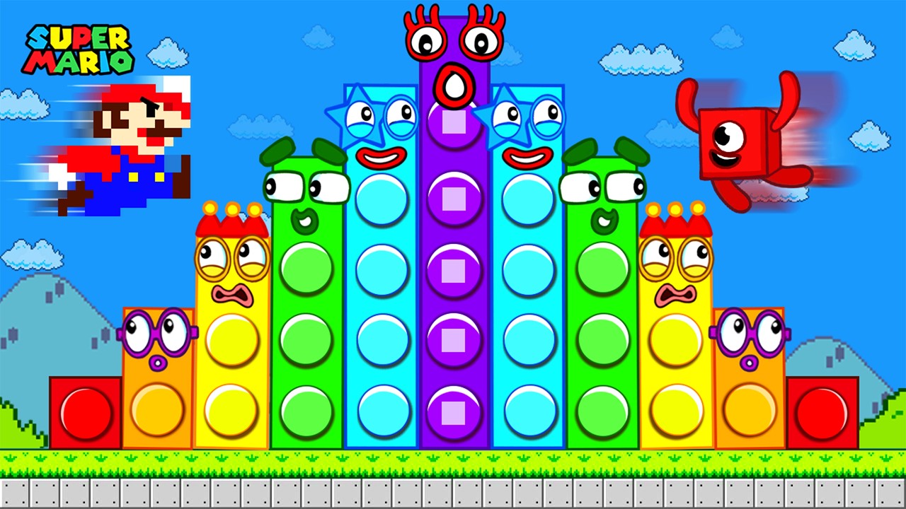 Mario and Numberblocks 1 Escape vs the Giant Numberblocks Mix Level Up Maze | Game Animation