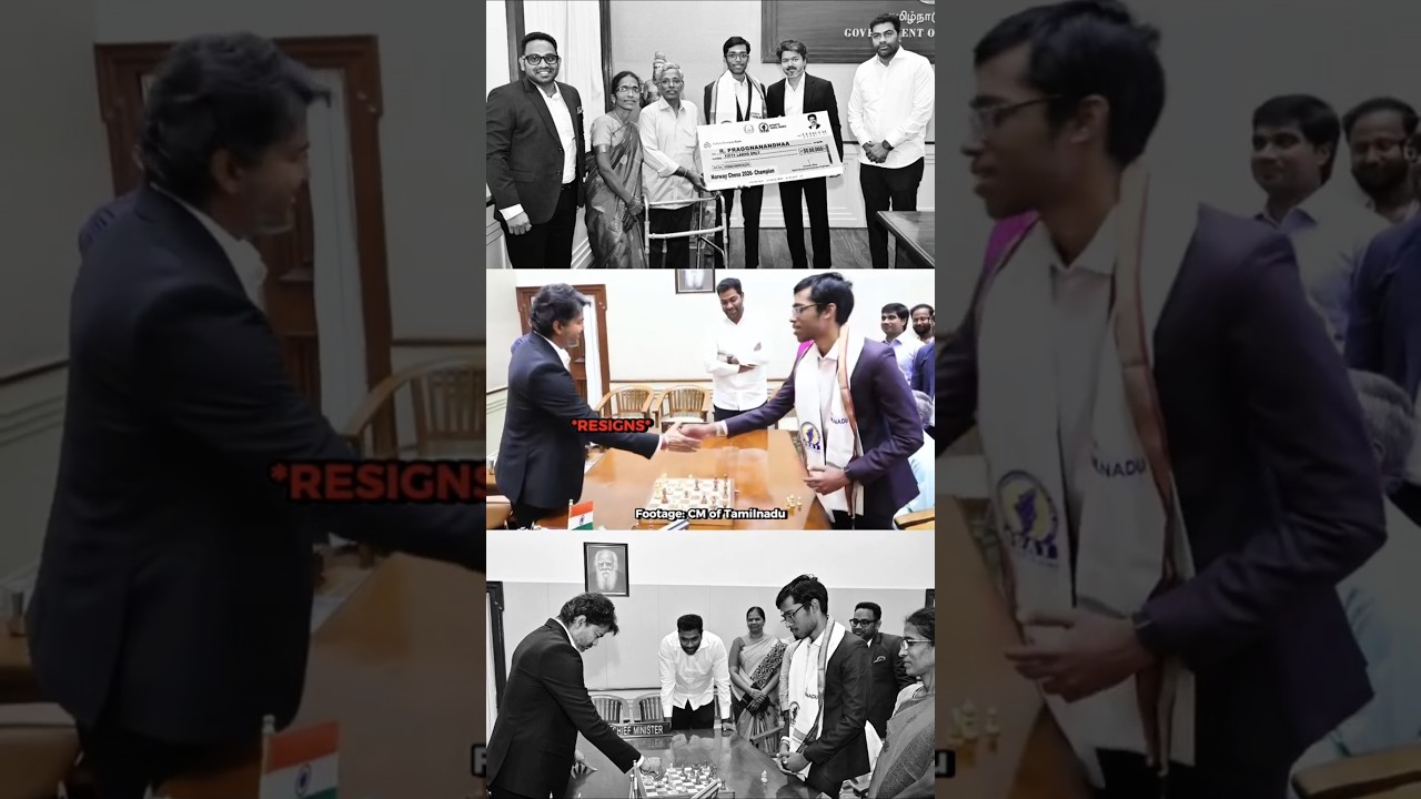 Praggnanandhaa checkmated the CM of Tamilnadu Vijay in a few moves 😍❤️#chess #praggnanandhaa #shorts