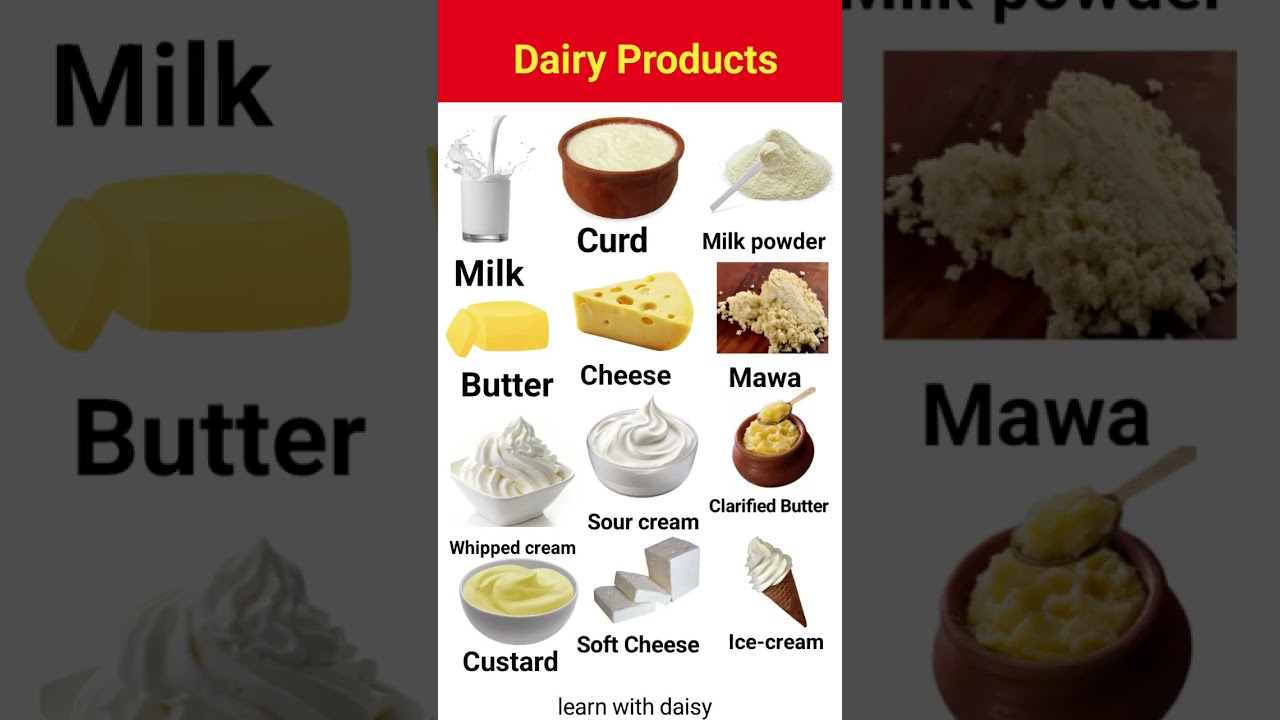 Dairy products name in English। Milk products name #learnwithdaisy  #dairy #dairymilk