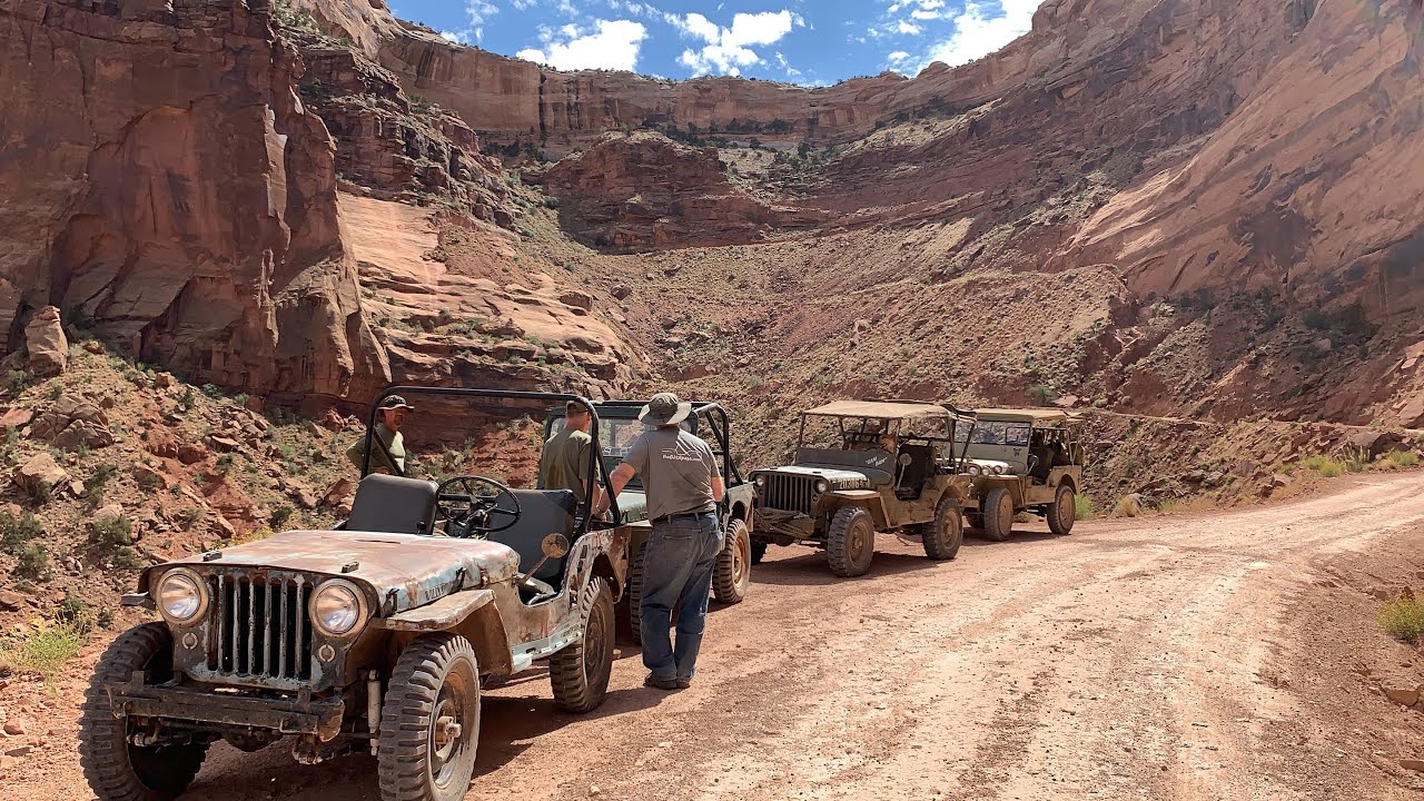 Vintage Willys Flat Fender Jeeps on the Pickle and Wipeout Hill - Moab