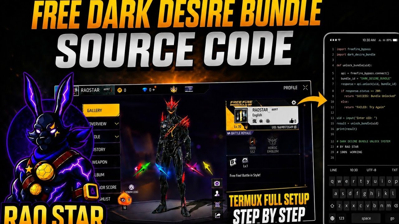 How To Get Dark Desire Bundle Free Using Python [Termux-setup] 💯  @RaoStarrr #freefire 
