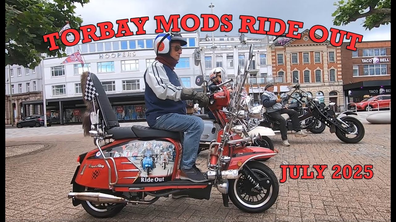 Torbay Mods Scooter Club meet up at Torquay harbour for a ride out to Buckfastleigh Railway Station