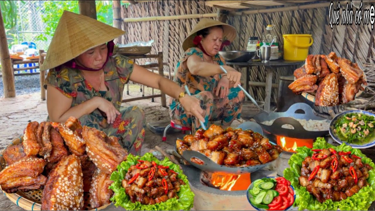 Thịt Heo Chiên Nước Mắm Da Giòn, Canh Cải Ngọt | Hái Rau Ngoài Vườn Quê || Countryside meal