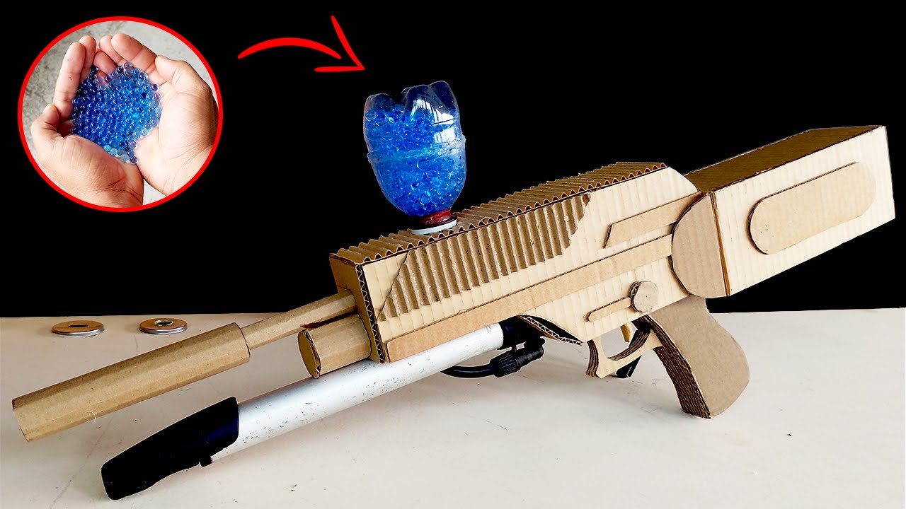 Como Fazer uma Arma de GEL de Papel&atilde;o Autom&aacute;tica  Que Dispara - arma de gel caseira funcional