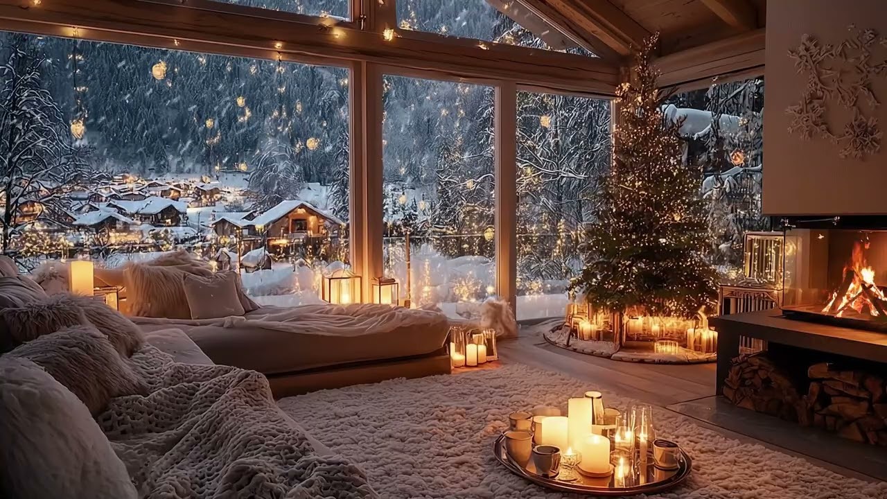 Snowy Christmas Fireplace – Relaxing Piano & Cozy Flame Sounds for Restful Sleep