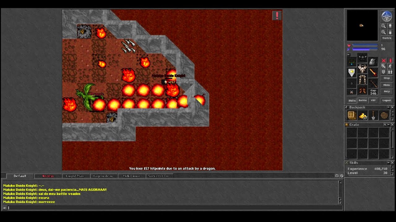 Old Tibia - Epic Fail Solo Dragon (7.3 2004 Pacera)
