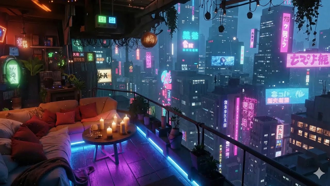 🎵 Nova-9 Apartment: Cozy Rainy Night View | Relaxing Ambient Music | 4K | 10 hrs