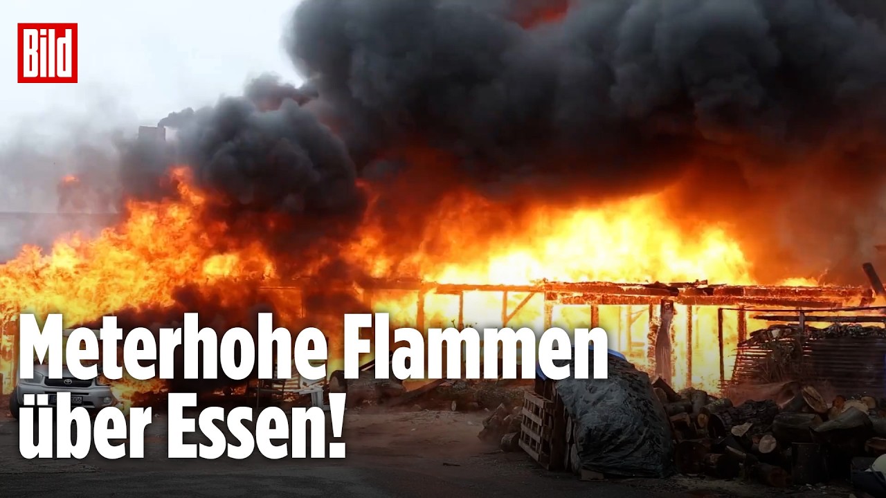 Gro&szlig;brand in Essen-Frillendorf: Holzbetrieb in Flammen