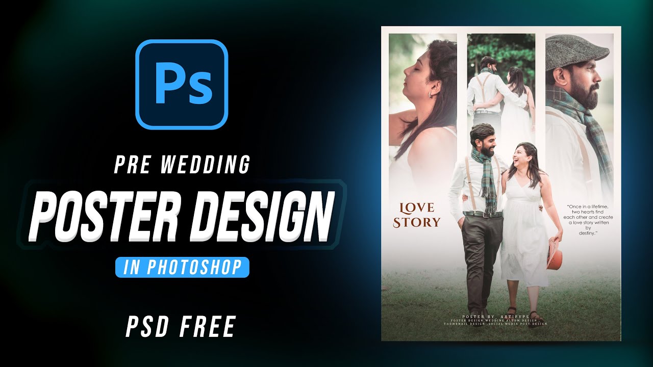 Cinematic Pre Wedding  Poster Design in Photoshop | Wedding Album Design Tutorial