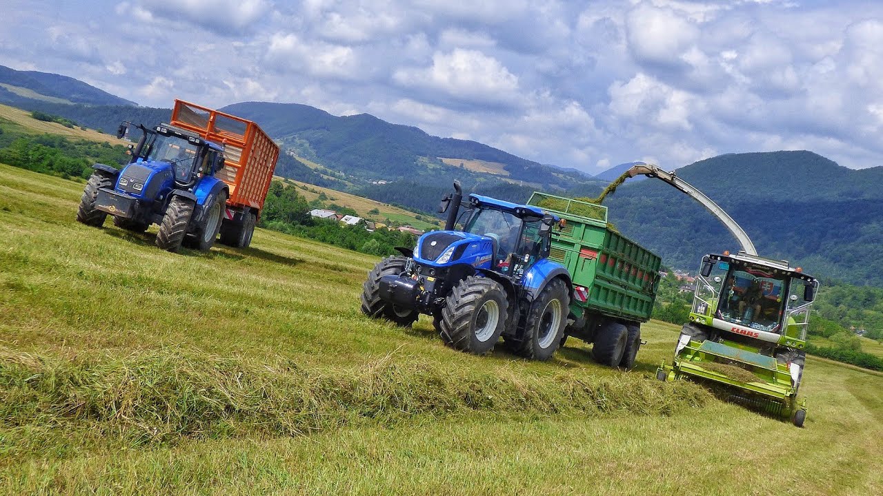 Уборка травяного сена с помощью Claas Jaguar 940, Case IH, Valtra и New Holland v gorakh