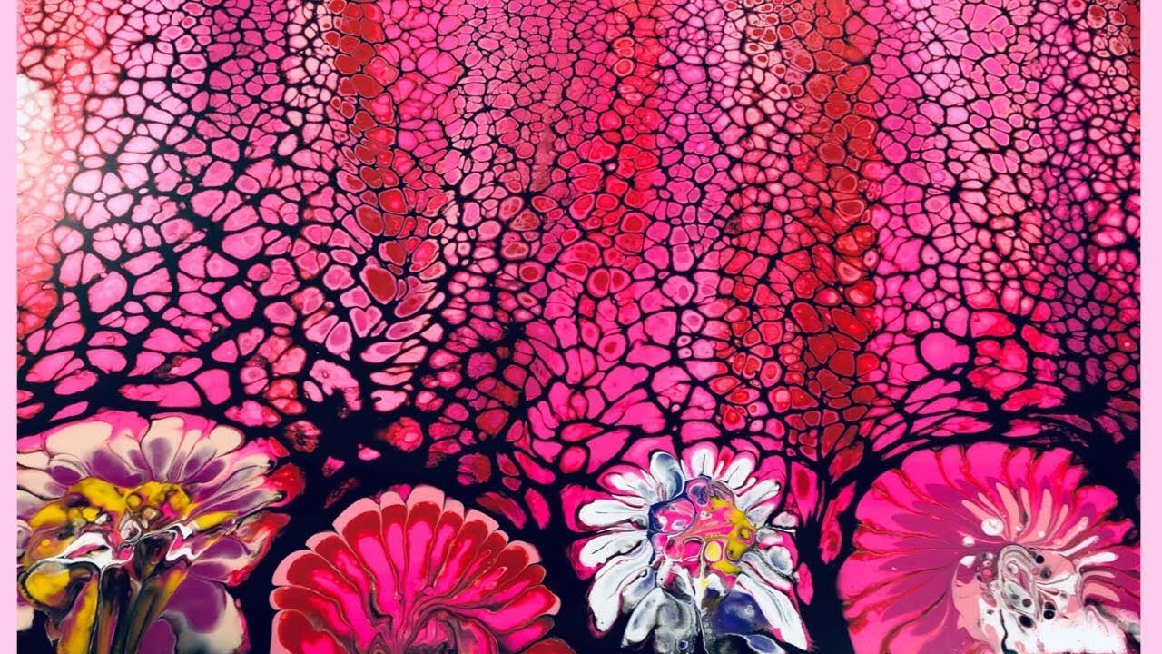 Easy Swipe and Sink Strainer Acrylic Pour Painting Technique / Pretty in Pink  Flower Cells