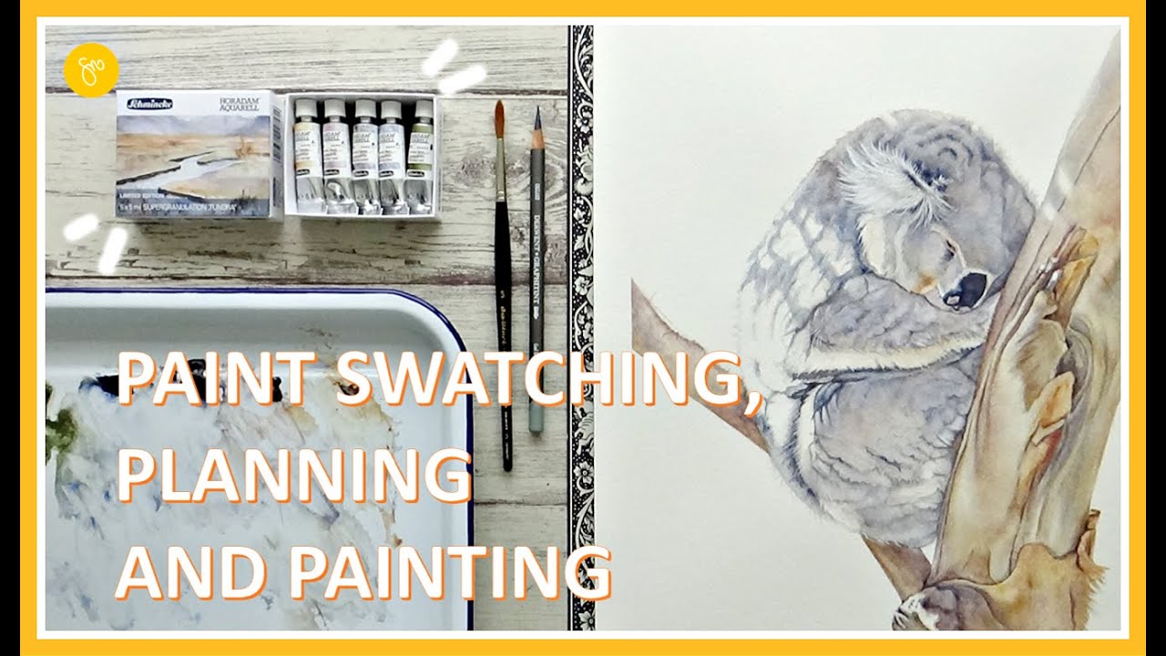 Swatching Schmincke SUPERGRANULATION WATERCOLOUR paints (Tundra set), PLANNING & Koala painting