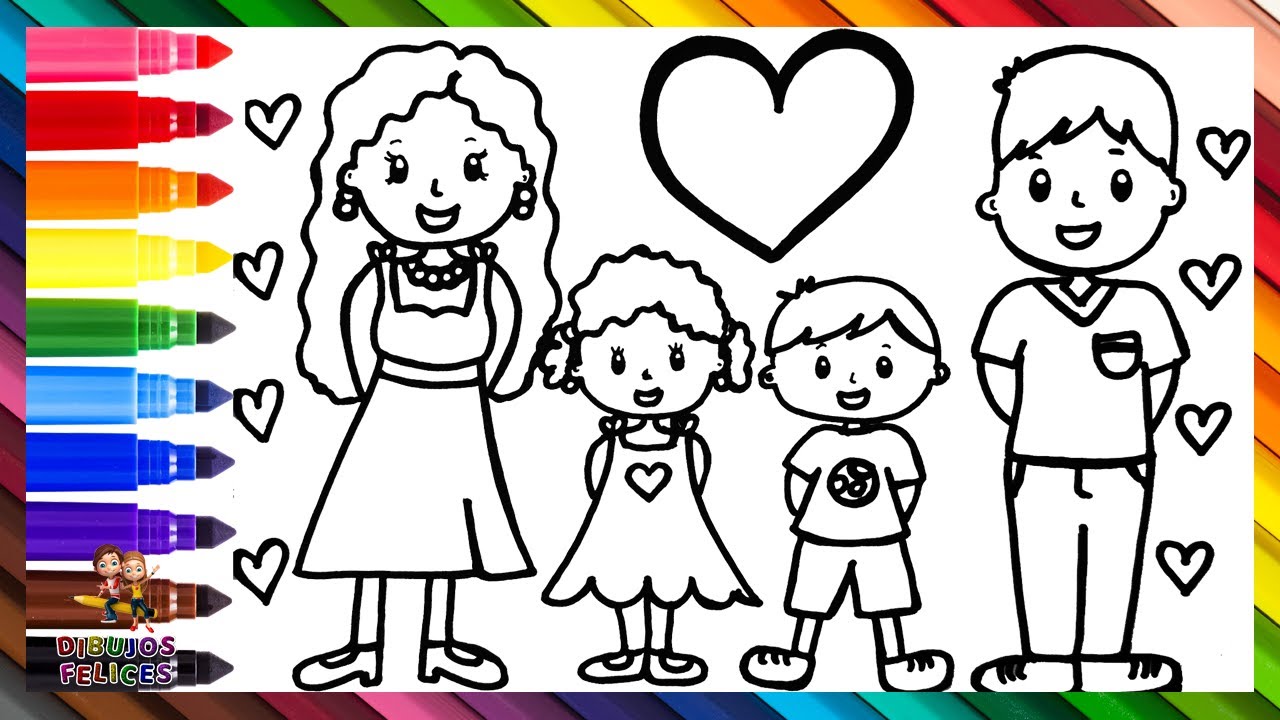 Dibuja y Colorea Una Familia ❤️👩👨👧👦❤️ Padres E Hijos 🌈 Dibujos Para Niños