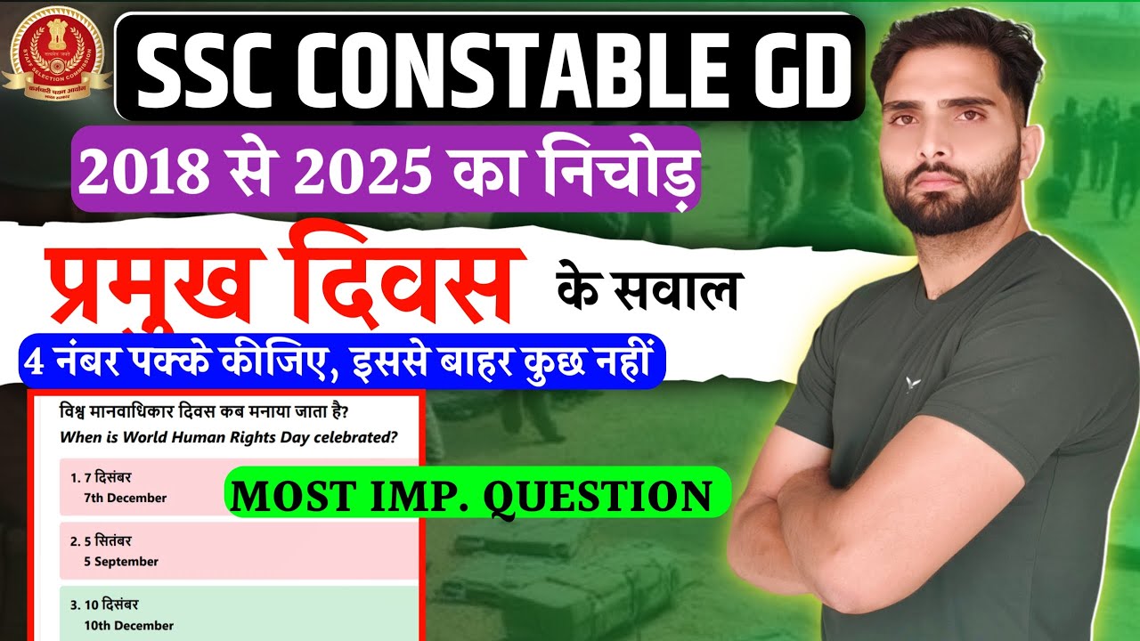 SSC GD 2025-26 GK | प्रमुख दिवस (Important Days) 2018-2025 निचोड़ | 4 नंबर पक्के 🔥