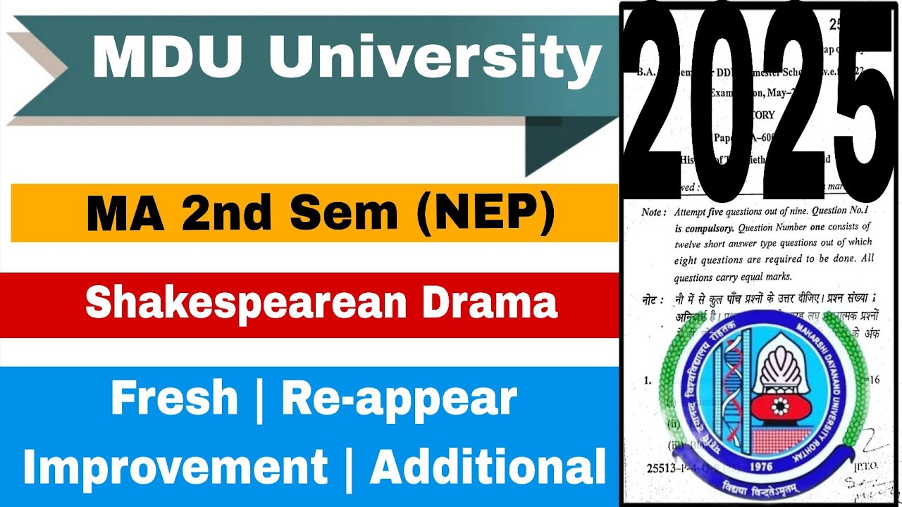 Mdu MA English 2nd sem NEP-2020 Shakespearean Drama que paper 2026 | ma english 2nd sem que paper