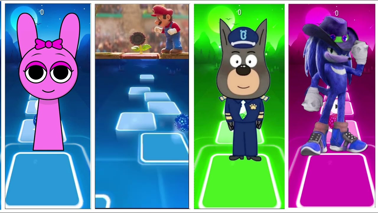 SPRUNKI vs SUPER MARIO vs SHERIFF LABRADOR vs SONIC /Tiles hop edm COFFIN DANCE 