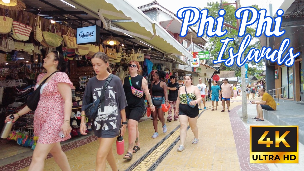 Phi Phi Islands Phuket Thailand Walking Tour 【4K, 60fps】جزر في في تايلاند -  island koh phi phi