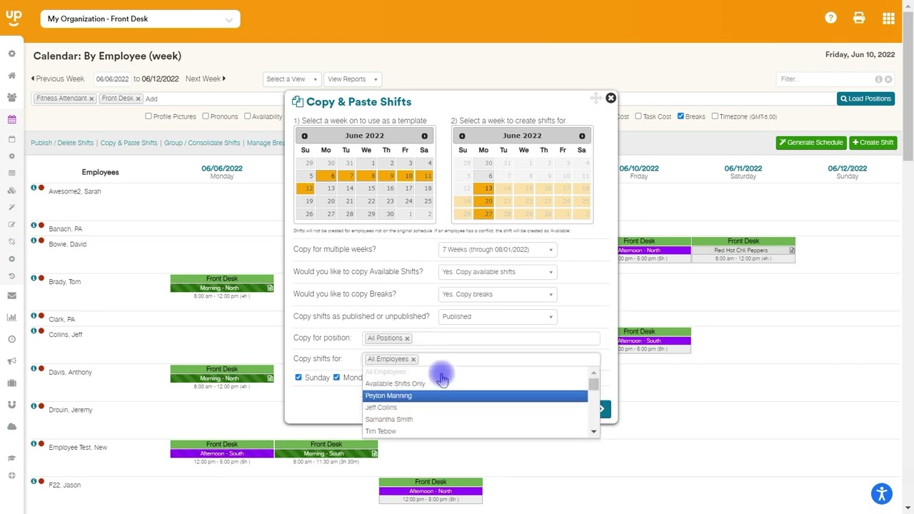 How to copy and paste schedules and shifts for multiple weeks