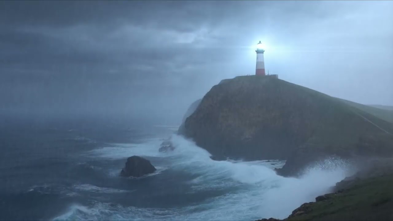 Lighthouse in a Violent Ocean Storm 🌊⚡ Rain, Wind, Waves | Dark Cinematic Ambience