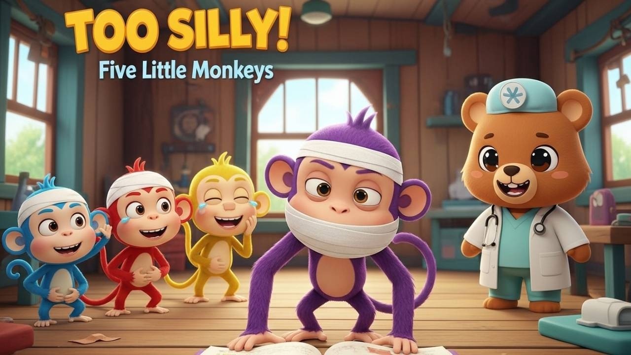 🎵 Five Little Monkeys Jumping on the Bed 🐒 Funny Counting Song for Kids | Pilo Kids Stories