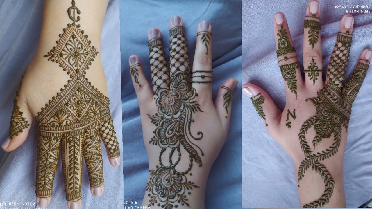 تعليم نقش الحناء ب3 أشكال رائعين و ساهلين 💚 beautiful and easy henna tattoo