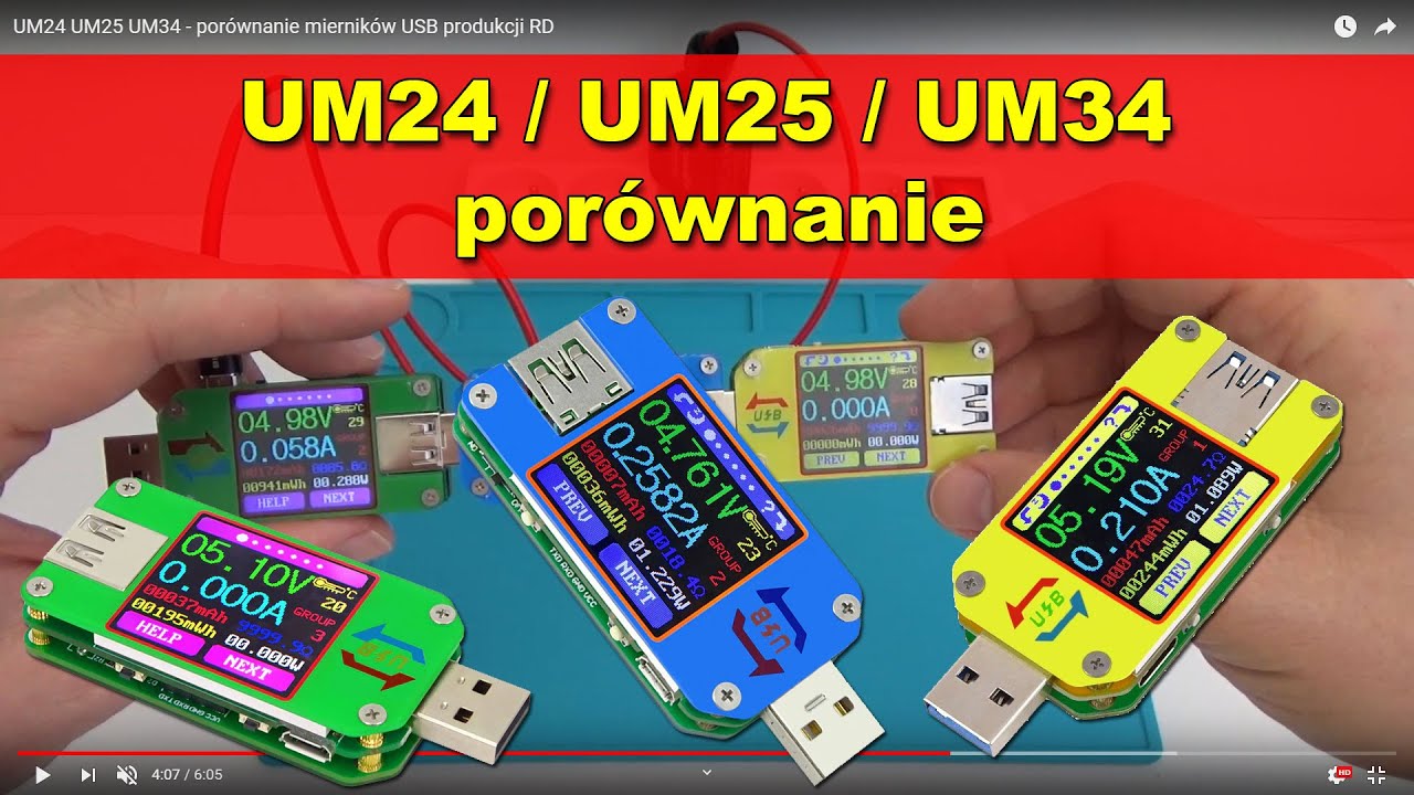 UM24 UM25 UM34 - porównanie mierników USB produkcji RD