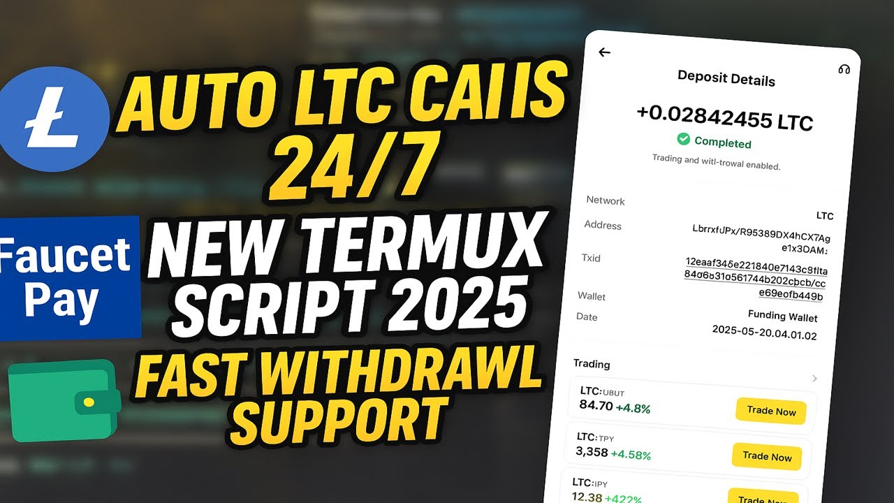 New LTC Script Termux Auto Claim Faucet & PTC | LTC Earning Faucet 2025 | Fast Withdrawal FaucetPay