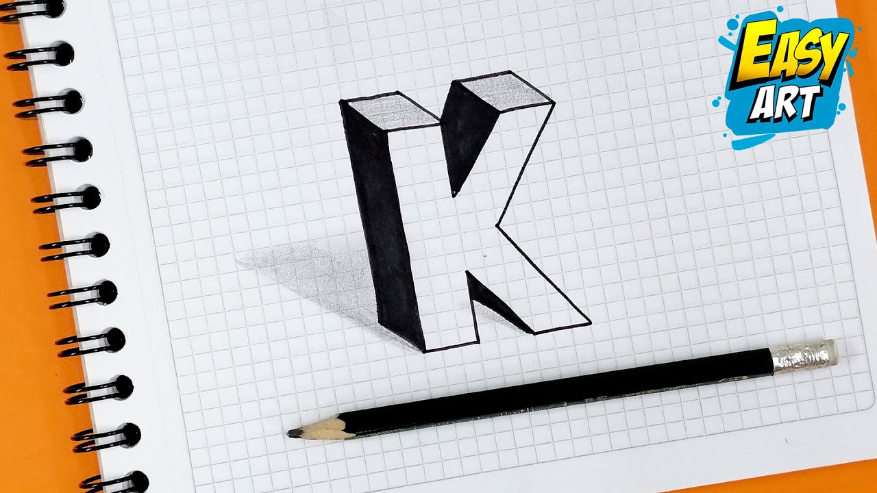 Dibujos para dibujar 🔴  Como Dibujar LETRAS en 3D letra K - Easy 3D drawings for beginners Letter K
