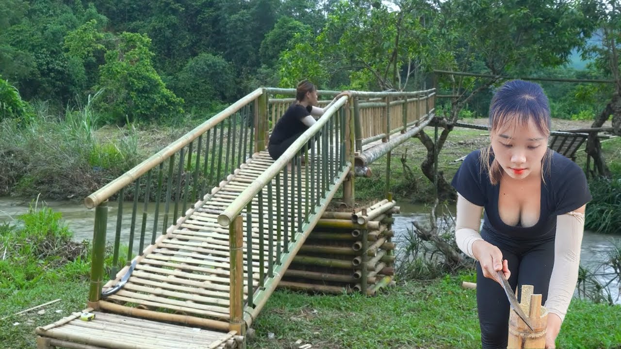 Strong Bamboo Railing Construction | Building a Long Bamboo Bridge Over River