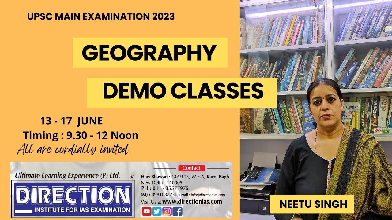 Geogrpahy Optional I Demo Classes I June 13 - 17  @9.30 am I Neetu Singh #upscresults2021