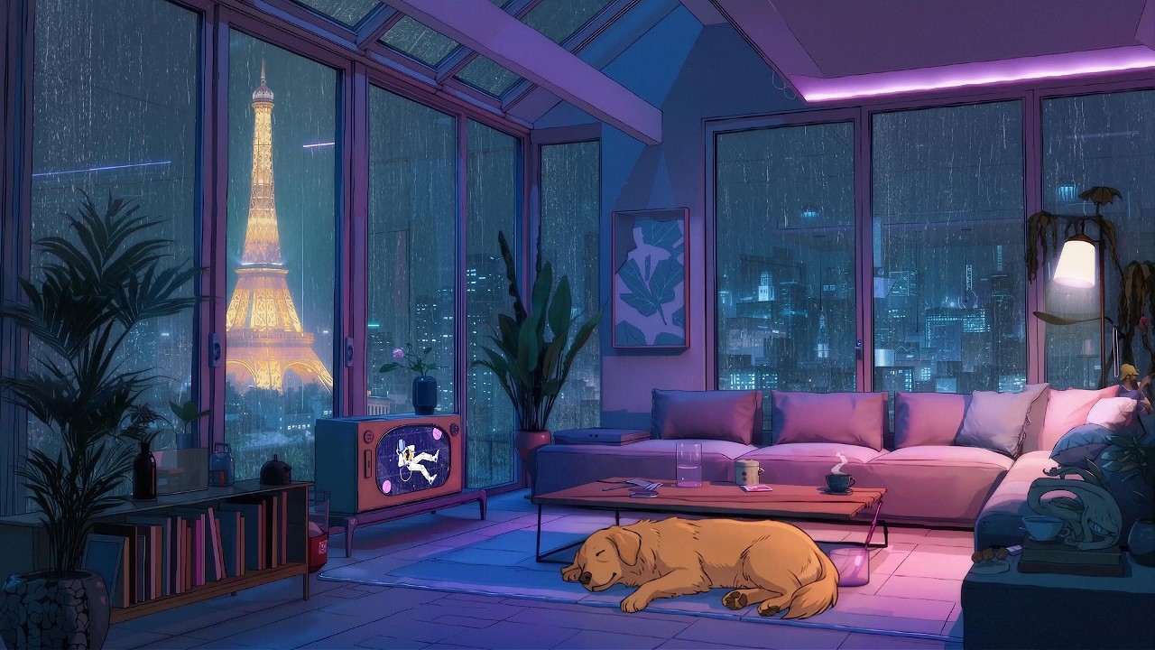 90's Rainy Paris ☕ Chill Lofi Mix for Night Vibes | Rainy Day Lofi