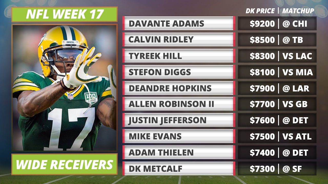 2020 Week 17 DraftKings QB, WR and TE Picks and Preview