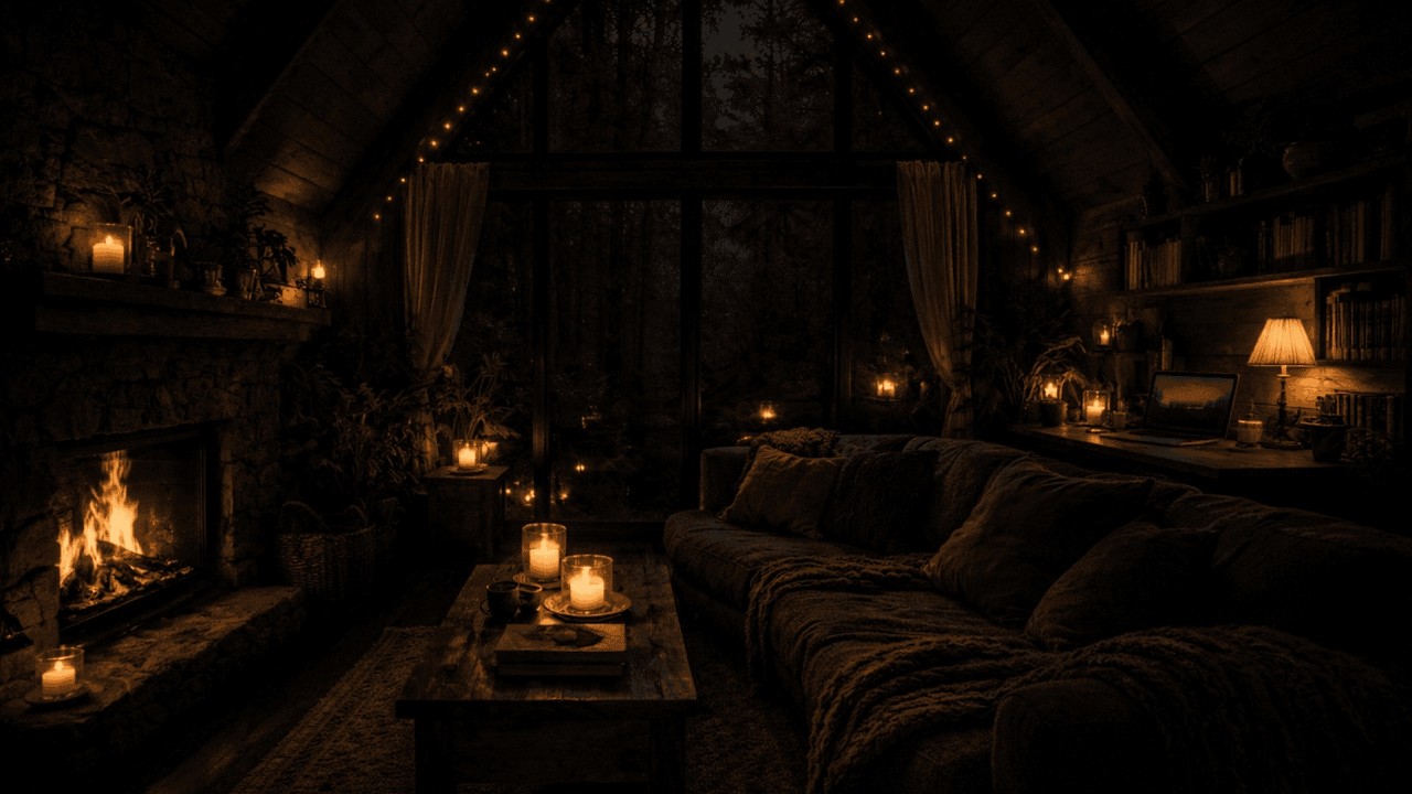 Heavy Rain in Forest Cabin 🔥 Cozy Fireplace & Rain Sounds for Sleep