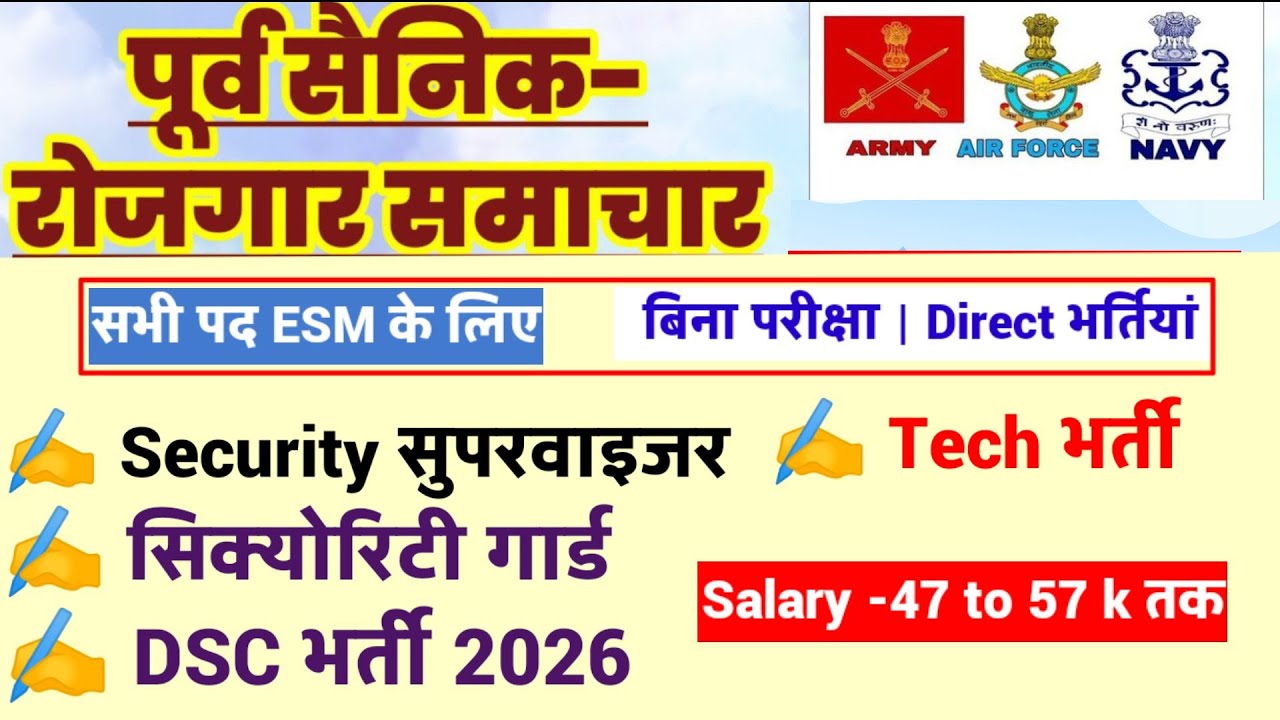 Director भर्तियां| पूर्व सैनिकों के लिए बिना परीक्षा नई भर्तियां | Ex SERVICEMEN job 2026 | Sainik 