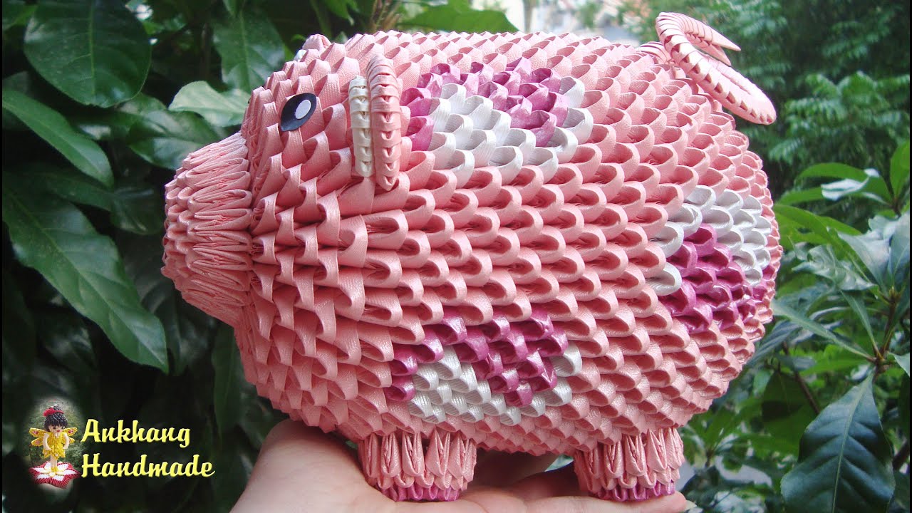 3d origami piggy tutorial | DIY paper piggy home decoration | Tutorial de cerdito de origami 3d